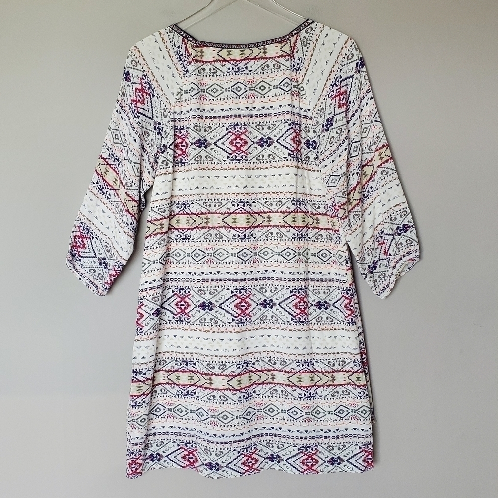Anthropologie Cream Boho Printed Shift Dress with Pink & Blue Accents - Picture 12 of 13